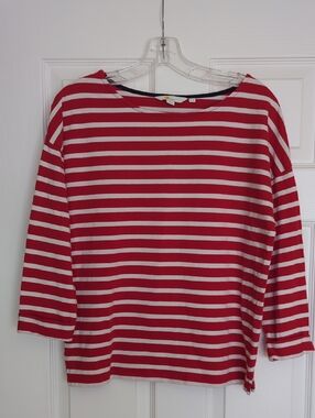 Boden Red and White Striped 3/4 Sleeve Knit Top US 8 UK 12 EUC